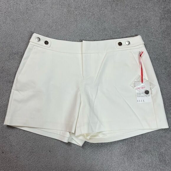 Elle Womens Size 6 Short Shorts White Flat Front Mid Waist Polished Pockets NWT - Picture 1 of 5